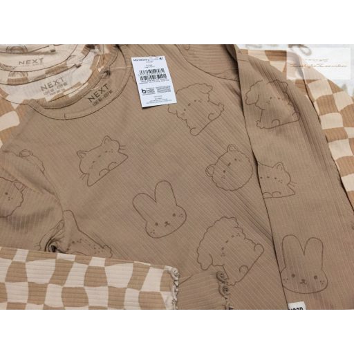 Next 6-7  év 122 cm bézs, szivárvány Miffy nyuszi mintás pamut lány felső és legging szett 3 db - új, címkés
