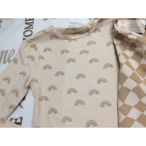 Next 6-7  év 122 cm bézs, szivárvány Miffy nyuszi mintás pamut lány felső és legging szett 3 db - új, címkés