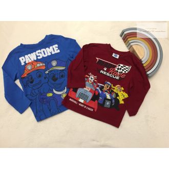  Paw Patrol 18-24 hó 86-92 cm kék - bordó, Chase-Robble-Marshall mintás pamut fiú felső-újszerű,hibátlan-Mancs őrjárat