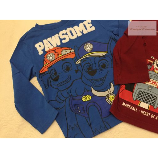 Paw Patrol 18-24 hó 86-92 cm kék - bordó, Chase-Robble-Marshall mintás pamut fiú felső-újszerű,hibátlan-Mancs őrjárat