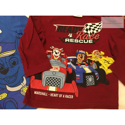 Paw Patrol 18-24 hó 86-92 cm kék - bordó, Chase-Robble-Marshall mintás pamut fiú felső-újszerű,hibátlan-Mancs őrjárat