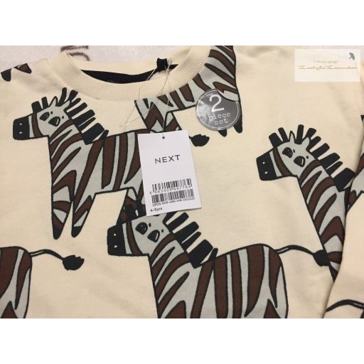 Next 4-5 év 110 cm bézs, zebra mintás pamut fiú szabadidő szett új, címkés