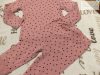 TU 9-12 hó  74-80 cm  rózsaszín, szürke pöttyös vékony pamut lány felső és legging/ pizsama szett - újszerű,hibátrlan