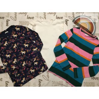   Next, George  13 év 158 cm színes csíkos - fehér és unikornis mintás pamut lány felső szett 3 db újszerű,hibátlan