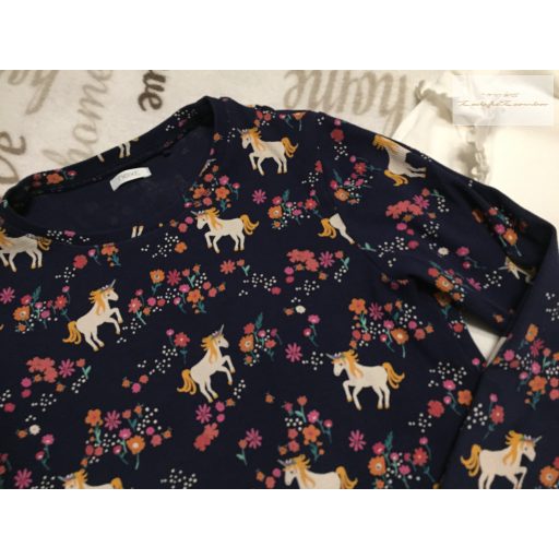 Next, George  13 év 158 cm színes csíkos - fehér és unikornis mintás pamut lány felső szett 3 db újszerű,hibátlan