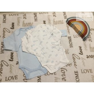   Next 18-24 hó 92 cm világoskék csíkos és elefánt mintás pamut fiú body szett 2 db  - új,szettet bontottam