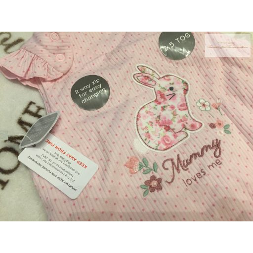 Nutmeg 6-12 hó 68-80 cm rózsaszín, nyuszi mintás, Mummy loves me feliratos puha pamut lány hálózsák - új, címkés - 2,5 TOG