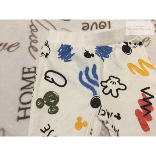 Primark 3-6 hó 62-68 cm fehér, Mickey mintás hurkolt pamut fiú nadrág- új, szettet bontottam
