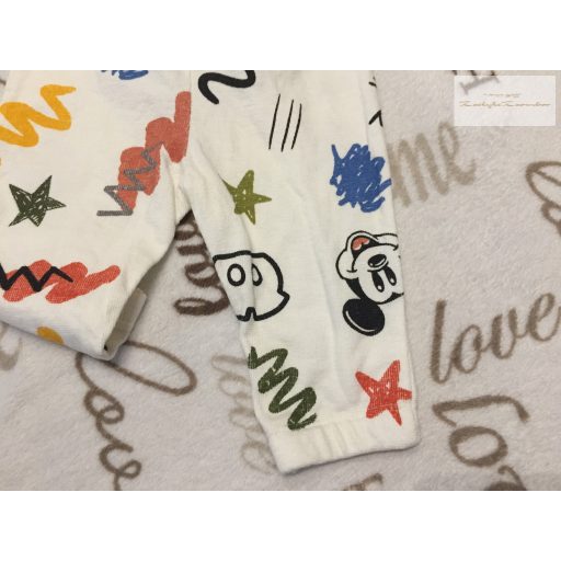 Primark 3-6 hó 62-68 cm fehér, Mickey mintás hurkolt pamut fiú nadrág- új, szettet bontottam