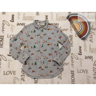   H§M 6-7 év 122 cm szürke, télapó mintás vékony pamutvászon fiú ing - újszerű,hibátlan -karácsonyi