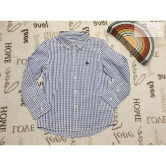   Benetton XS 4-5 év 104-110 cm kék - fehér kockás alkalmi/ elegáns fiú ing - új, csak lecímkézve