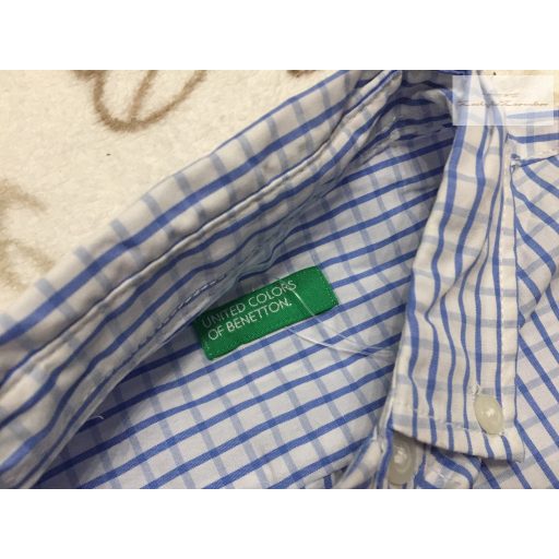 Benetton XS 4-5 év 104-110 cm kék - fehér kockás alkalmi/ elegáns fiú ing - új, csak lecímkézve