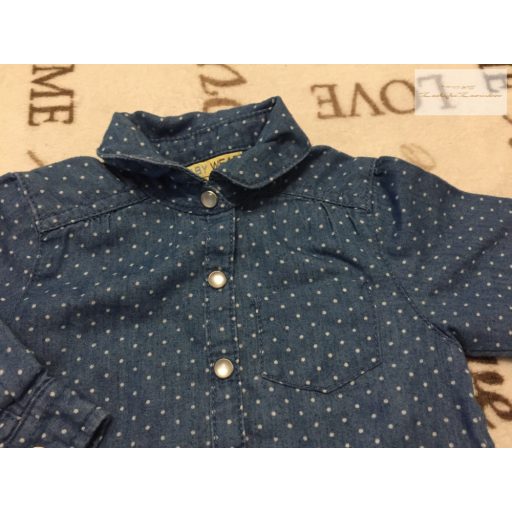 Baby Wear 3-6 hó 68 cm fehér pöttyös farmer hatású vékony pamut lány ing-újszerű,hibátlan