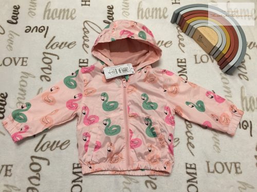 M§S 9-12 hó 74-80 cm rózsaszín, színes hattyú mintás, vékony pamut béléses lány  átmeneti kabát -új, címkés