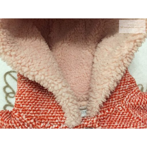 Next 6 -9 hó 9,5 kg piros - fehér melíros,  polár béléses pamut lány átmeneti elegáns kis kabát - újszerű,hibátlan