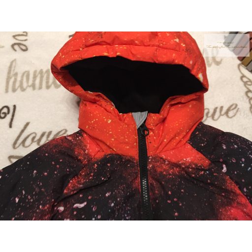 Next 4 év 104 cm kék - piros - fekete űr mintás polár béléses fiú téli kabát-újszerű,hibátlan