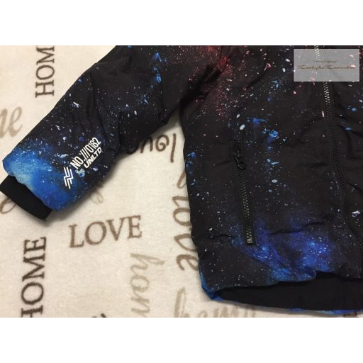 Next 4 év 104 cm kék - piros - fekete űr mintás polár béléses fiú téli kabát-újszerű,hibátlan