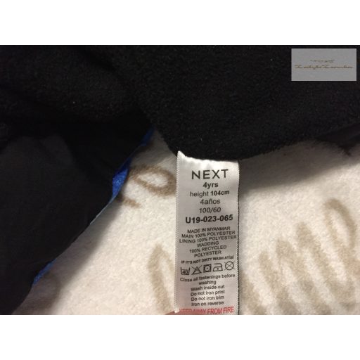 Next 4 év 104 cm kék - piros - fekete űr mintás polár béléses fiú téli kabát-újszerű,hibátlan
