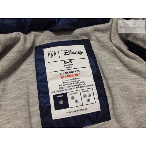 Disney at GAP 0-6 hó kék, fekete Mickey mintás, pamut béléses vastagabb átmeneti fiú kabát-újszerű,hibátlan