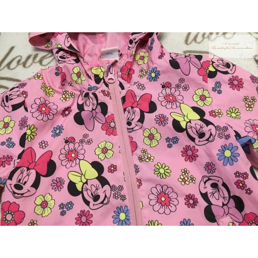 Disney 2-3 év 92-98 cm rózsaszín, Minnie és színes virágmintás  lány széldzseki - újszerű,hibátlan- nem bélelt