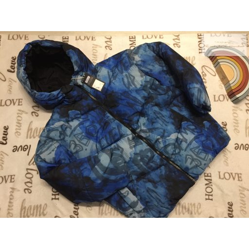 Next 11 év 146 cm kék, feliratos vastag téli fiú kabát - új, címkés