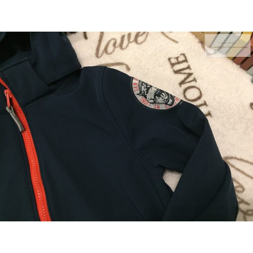H§M 4-5 év 110 cm sötétkék-narancssárga softshell fiú átmeneti kabát- újszerű,hibátlan