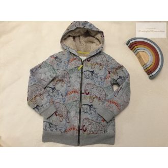   Boden 8-9 év 128-134 cm szürke, színes dinó mintás vastag szőrme béléses fiú pulóver/ átmeneti kis kabát- újszerű,hibátlan