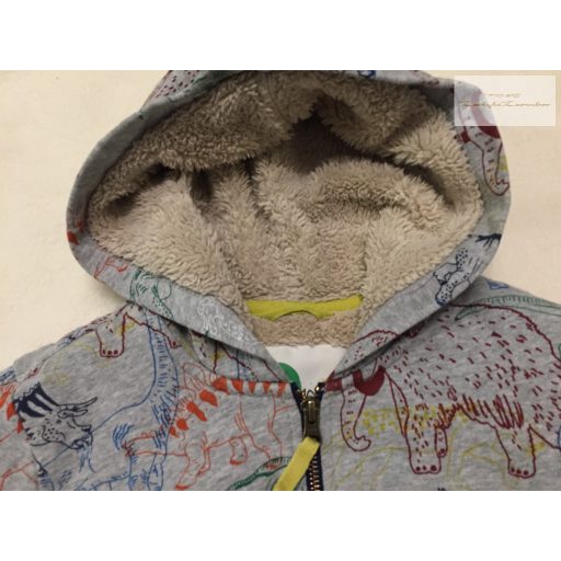 Boden 8-9 év 128-134 cm szürke, színes dinó mintás vastag szőrme béléses fiú pulóver/ átmeneti kis kabát- újszerű,hibátlan