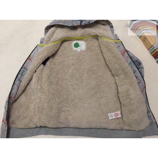 Boden 8-9 év 128-134 cm szürke, színes dinó mintás vastag szőrme béléses fiú pulóver/ átmeneti kis kabát- újszerű,hibátlan