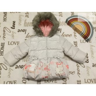   Mothercare 6-9 hó 9 kg szürke, fehér pöttyös, cica-lufi mintás polár béléses lány kabát-újszerű,hibátlan