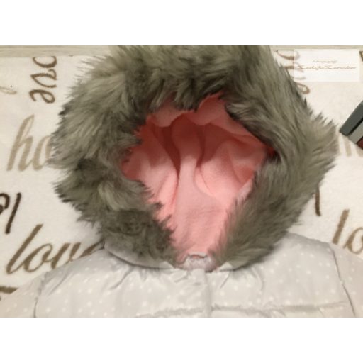 Mothercare 6-9 hó 9 kg szürke, fehér pöttyös, cica-lufi mintás polár béléses lány kabát-újszerű,hibátlan