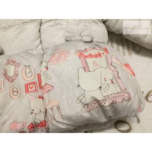 Mothercare 6-9 hó 9 kg szürke, fehér pöttyös, cica-lufi mintás polár béléses lány kabát-újszerű,hibátlan