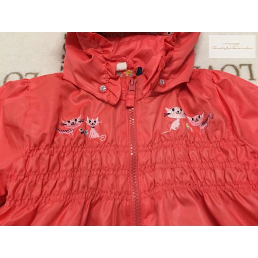 H§M 12 - 18 hó 86 cm  pink, cica mintás dupla orkán lány átmeneti kabát/ széldzseki- újszerű,hibátlan