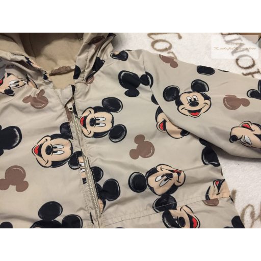 Disney at George 9 - 12 hó  74-80 cm bézs, Mickey mintás pamut béléses fiú átmeneti kabát-újszerű,hibátlan