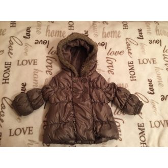   Matalan 3-6 hó 62-68 cm barna cipzáros gombos kívül orkános belül puha polár béléses szőrmés kapucnis lány kabát
