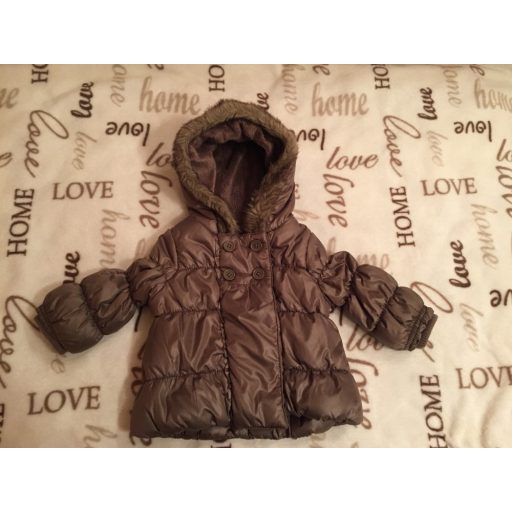 Matalan 3-6 hó 62-68 cm barna cipzáros gombos kívül orkános belül puha polár béléses szőrmés kapucnis lány kabát