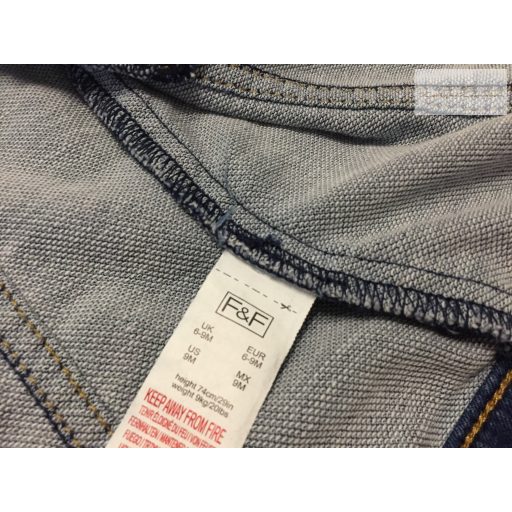 F§F 6-9 hó 74 cm 9 kg ujján-kapucnin pamut fiú farmer kabát - újszerű, hibátlan