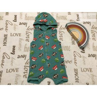   Next 12 - 18 hó 86 cm  zöld, színes állat fej mintás pamut fiú kezeslábas/ playsuit - újszerű,hibátlan