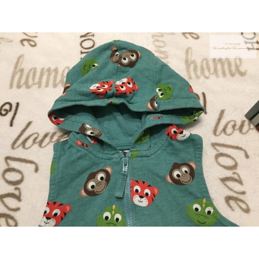 Next 12 - 18 hó 86 cm  zöld, színes állat fej mintás pamut fiú kezeslábas/ playsuit - újszerű,hibátlan