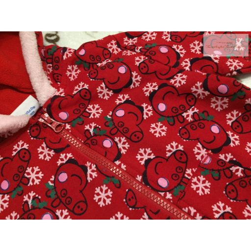 Peppa Pig 2-3 év 92-98 cm piros, Peppa  -hópihe mintás pamut lány kezeslábas/ pizsama - újszerű,hibátlan- karácsonyi