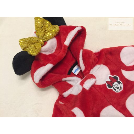 Disney 12-18 hó 80- 86  cm piros-fehér pöttyös Minnie mintás nagyon puha plüss kezeslábas/ átmeneti overál- újszerű,hibátlan