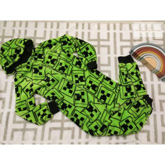   Minecraft 7 év 122 cm fekete - zöld Minecraft mintás nagyon puha plüss kezeslábas / pizsama- újszerű,hibátlan