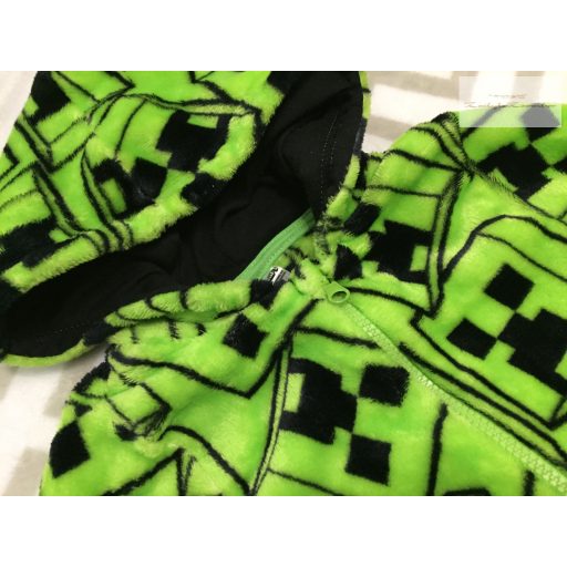 Minecraft 7 év 122 cm fekete - zöld Minecraft mintás nagyon puha plüss kezeslábas / pizsama- újszerű,hibátlan