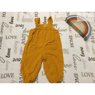   Jojo Maman Bébé 6-12 hó 74 cm mustársárga fehér pöttyös puha mikrokord lány kantáros nadrág-  újszerű,hibátlan