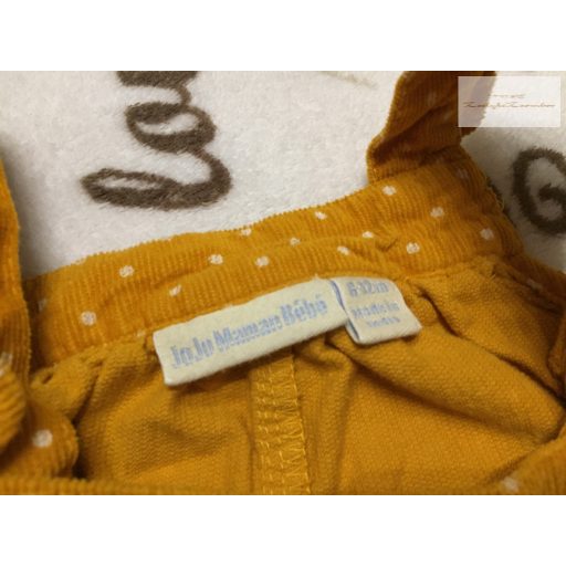 Jojo Maman Bébé 6-12 hó 74 cm mustársárga fehér pöttyös puha mikrokord lány kantáros nadrág-  újszerű,hibátlan