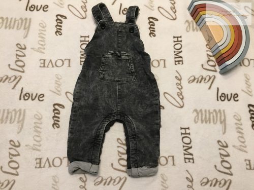 Matalan 6 - 9 hó 68 - 74 cm fekete, márványozott, pamut béléses,  puha pamutos farmer  fiú kantáros nadrág- újszerű,hibátlan
