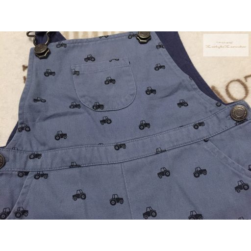 The Little White Company 12-18 hó 80-86 cm traktor mintás pamut béléses fiú kantáros farmer nadrág- újszerű
