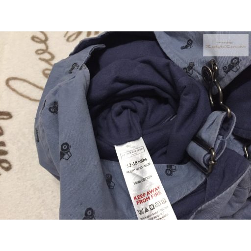 The Little White Company 12-18 hó 80-86 cm traktor mintás pamut béléses fiú kantáros farmer nadrág- újszerű