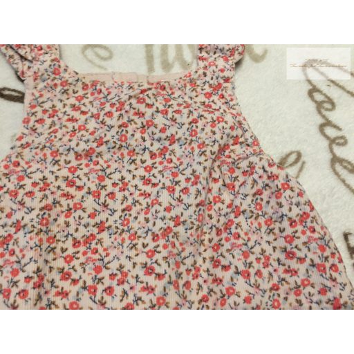 Next 12 - 18 hó 86 cm rózsaszín, virágmintás, pamut béléses puha mikrokord lány  kantáros nadrág/ playsuit -újszerű,hibátlan