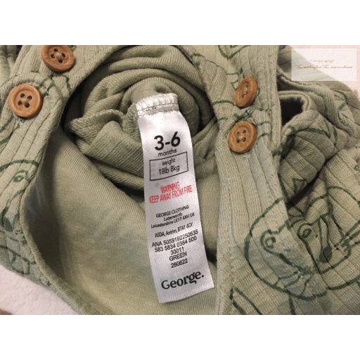George 3-6 hó 62-68 cm  zöld, oroszlán mintás bordázott  pamut fiú kantáros nadrág  -új, átnőtt, csak lecímkézve